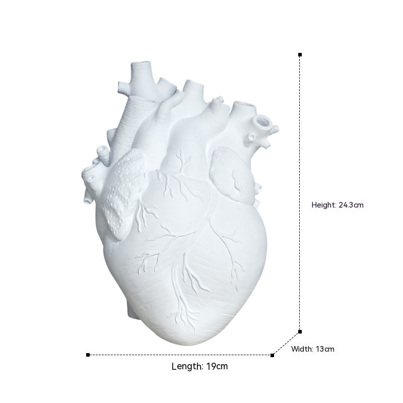 Anatomical Heart Shaped Flower Vase with Textured Vein Details and Bud Decoration Cut Glass