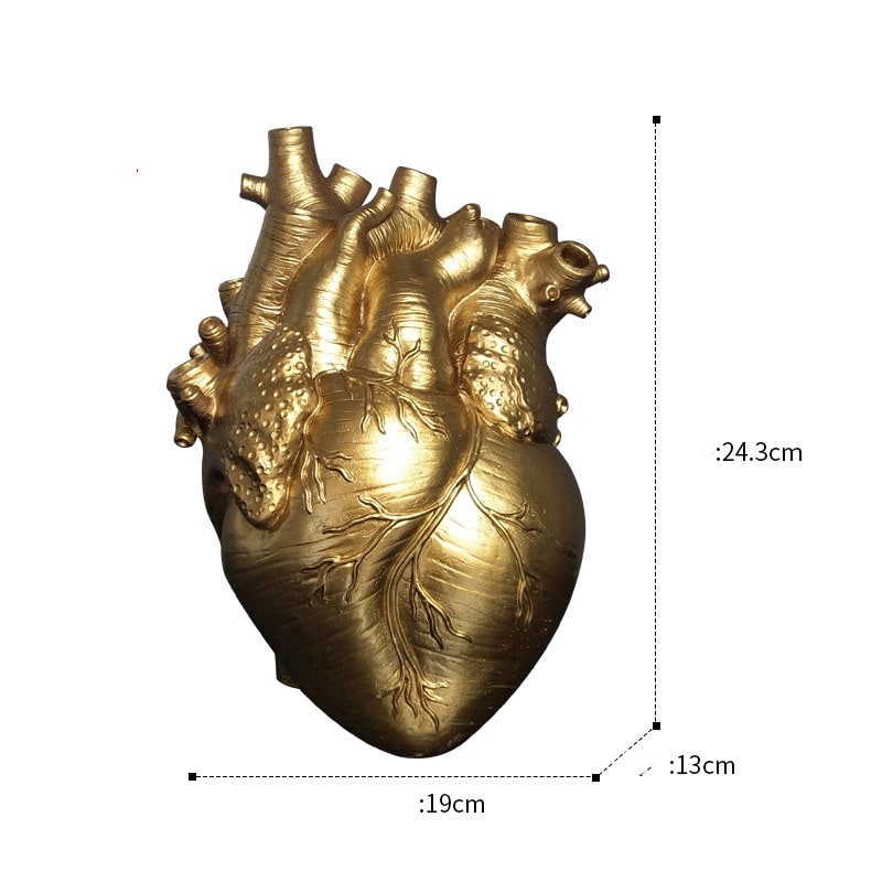 Anatomical Heart Shaped Flower Vase with Textured Vein Details and Bud Decoration Cut Glass