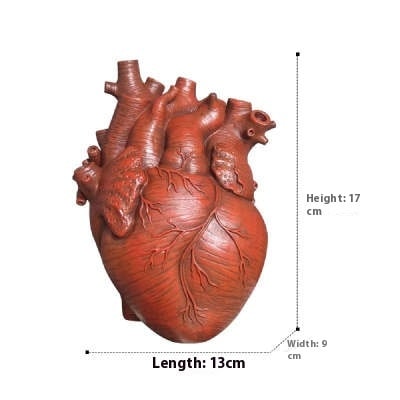 Anatomical Heart Shaped Flower Vase with Textured Vein Details and Bud Decoration Cut Glass