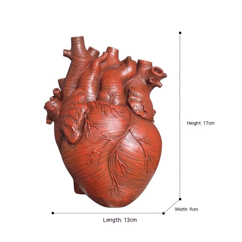 Anatomical Heart Shaped Flower Vase with Textured Vein Details and Bud Decoration Cut Glass