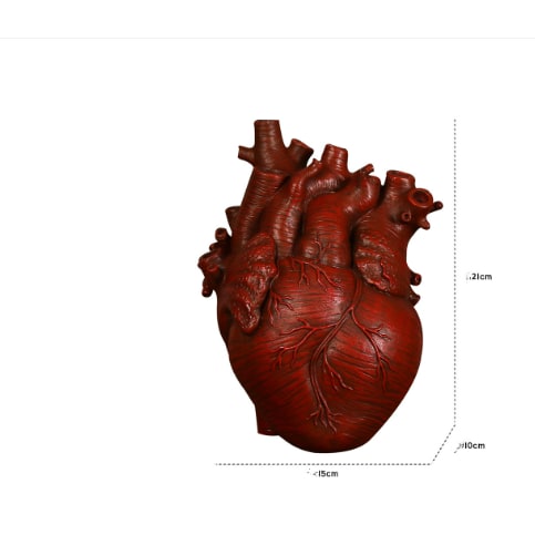 Anatomical Heart Shaped Flower Vase with Textured Vein Details and Bud Decoration Cut Glass