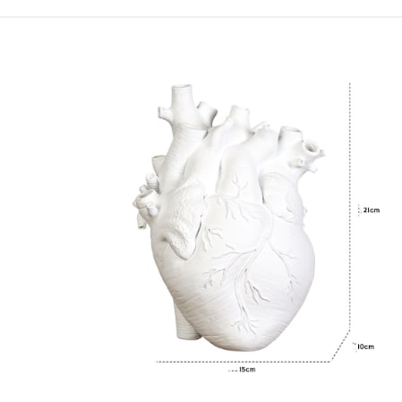 Anatomical Heart Shaped Flower Vase with Textured Vein Details and Bud Decoration Cut Glass
