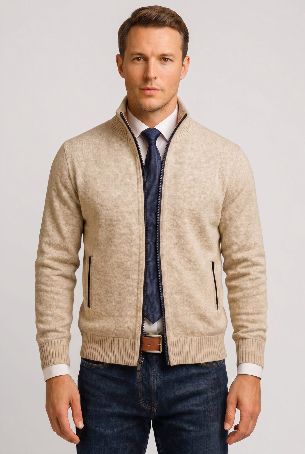 Andreas | Men's Ribbed Knit Zip-Up Cardigan