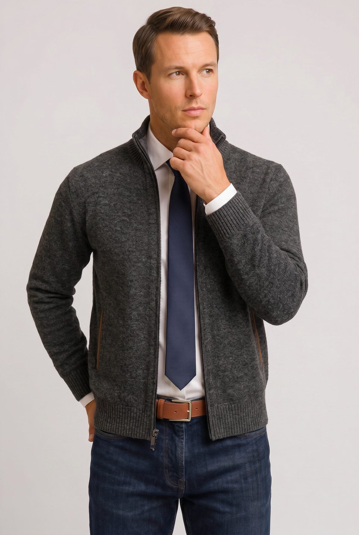 Andreas | Men's Ribbed Knit Zip-Up Cardigan