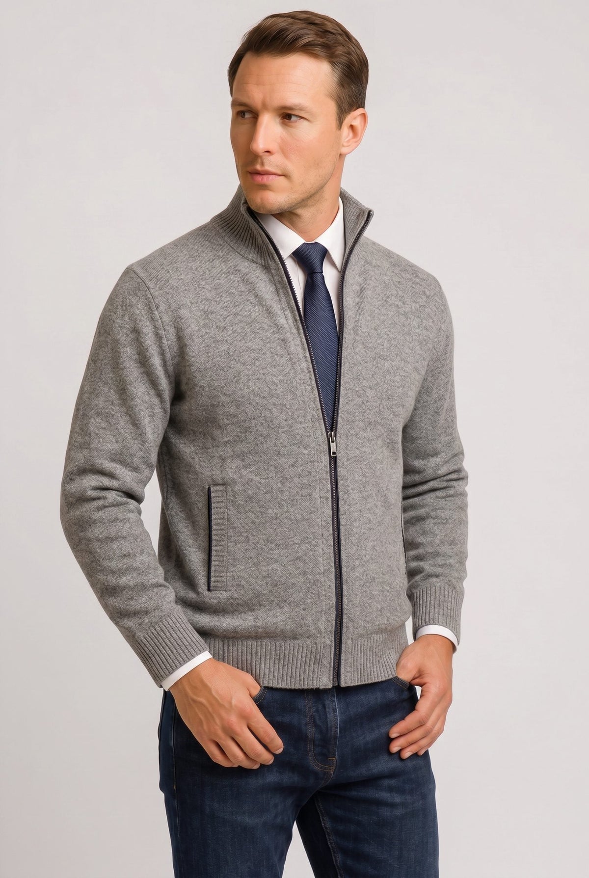 Andreas | Men's Ribbed Knit Zip-Up Cardigan