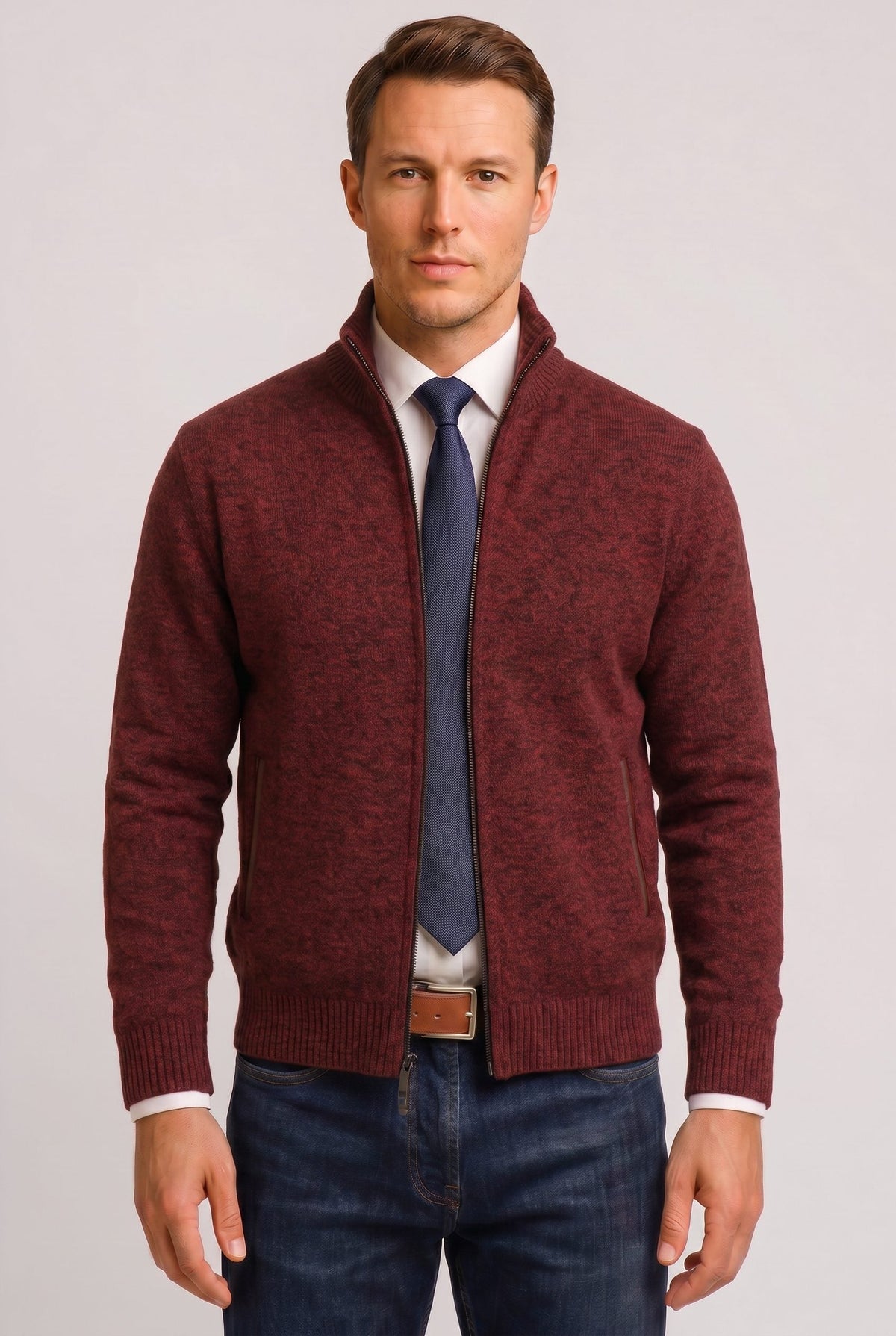 Andreas | Men's Ribbed Knit Zip-Up Cardigan