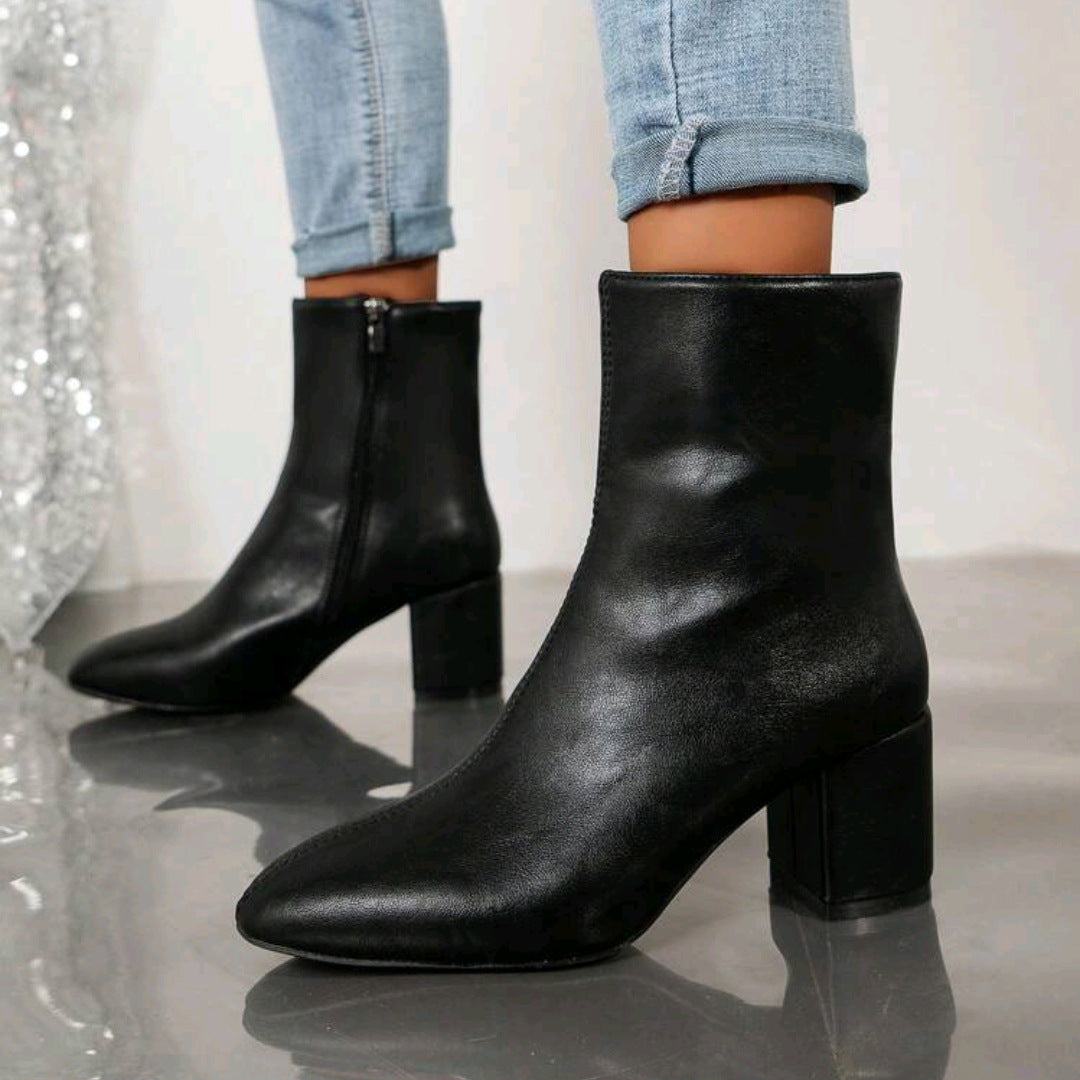 Anna - Women's Side-Zip Ankle Boots with Chunky Heel