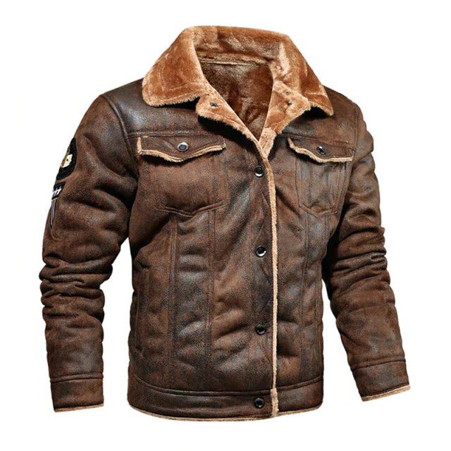 Anouar | Men's Leather Jacket with Faux Fur Collar