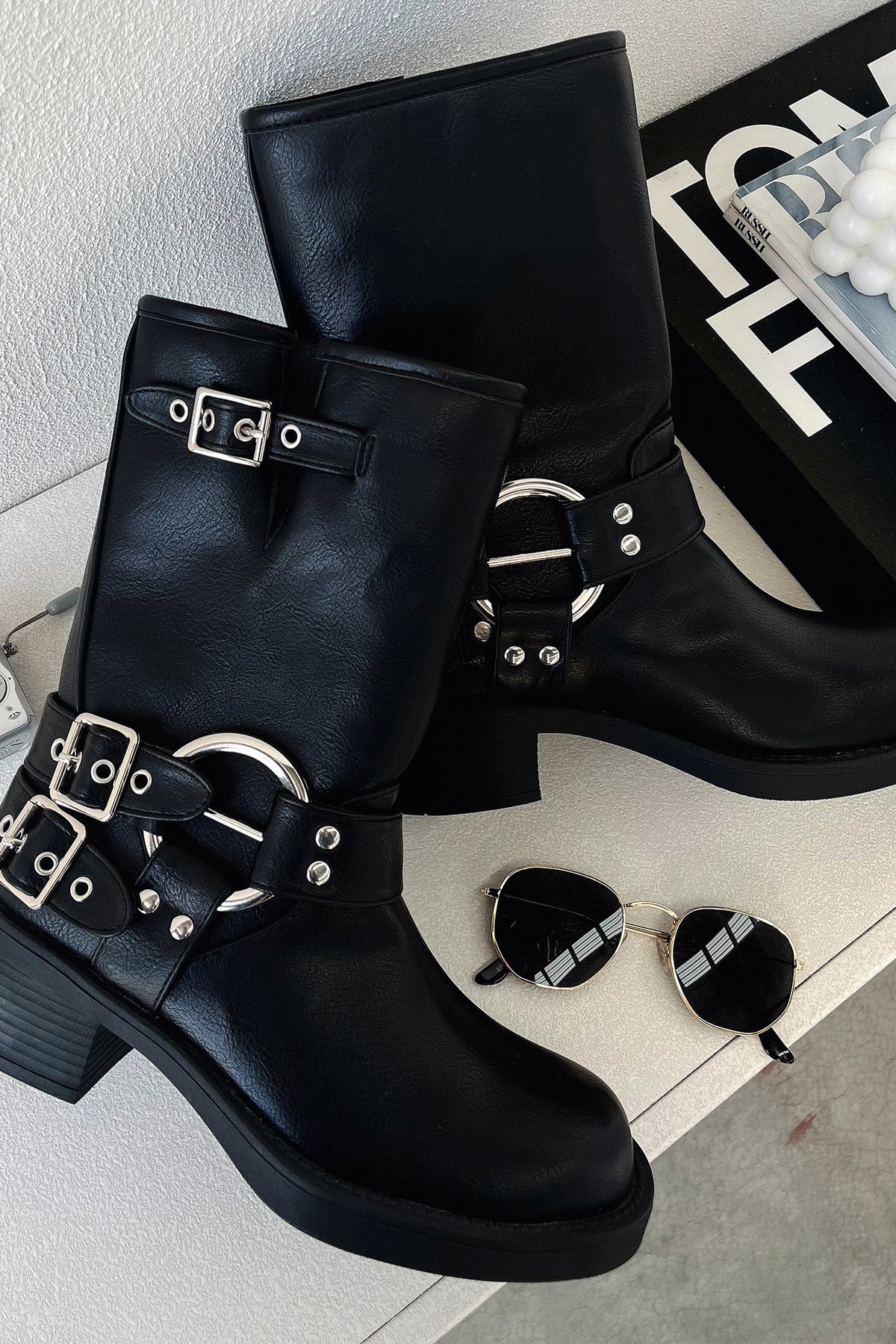 Elva | Block Heel Buckle Strap Ankle Boots