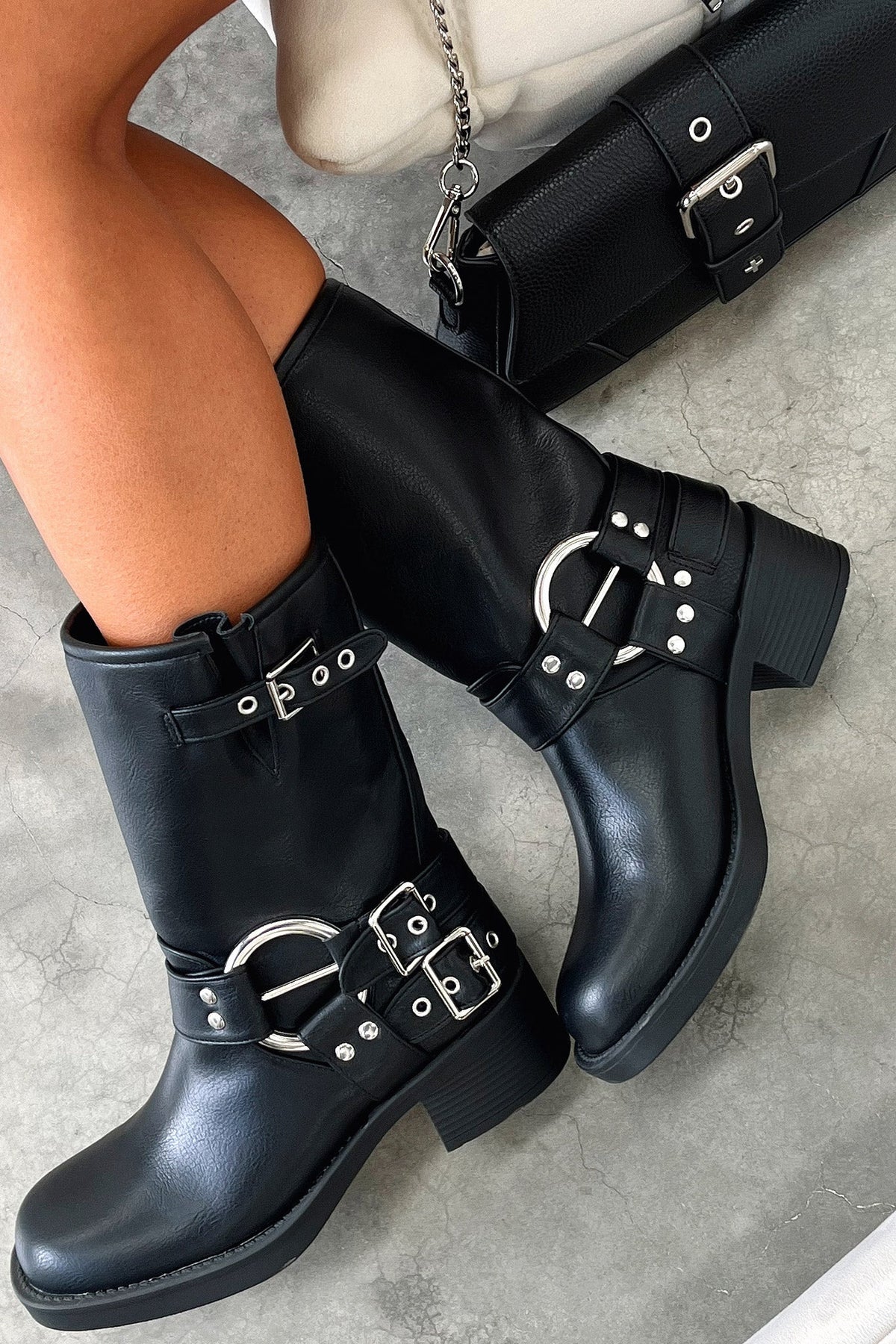 Elva | Block Heel Buckle Strap Ankle Boots