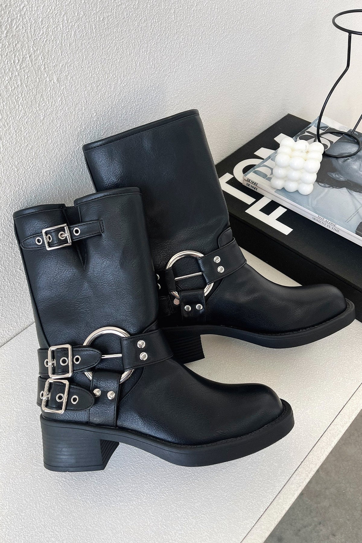 Elva | Block Heel Buckle Strap Ankle Boots