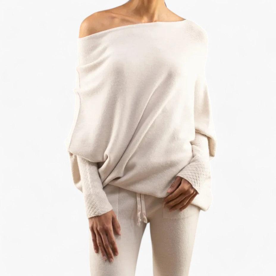 Penelope | Off-Shoulder Neckline Knit Texture Sweater