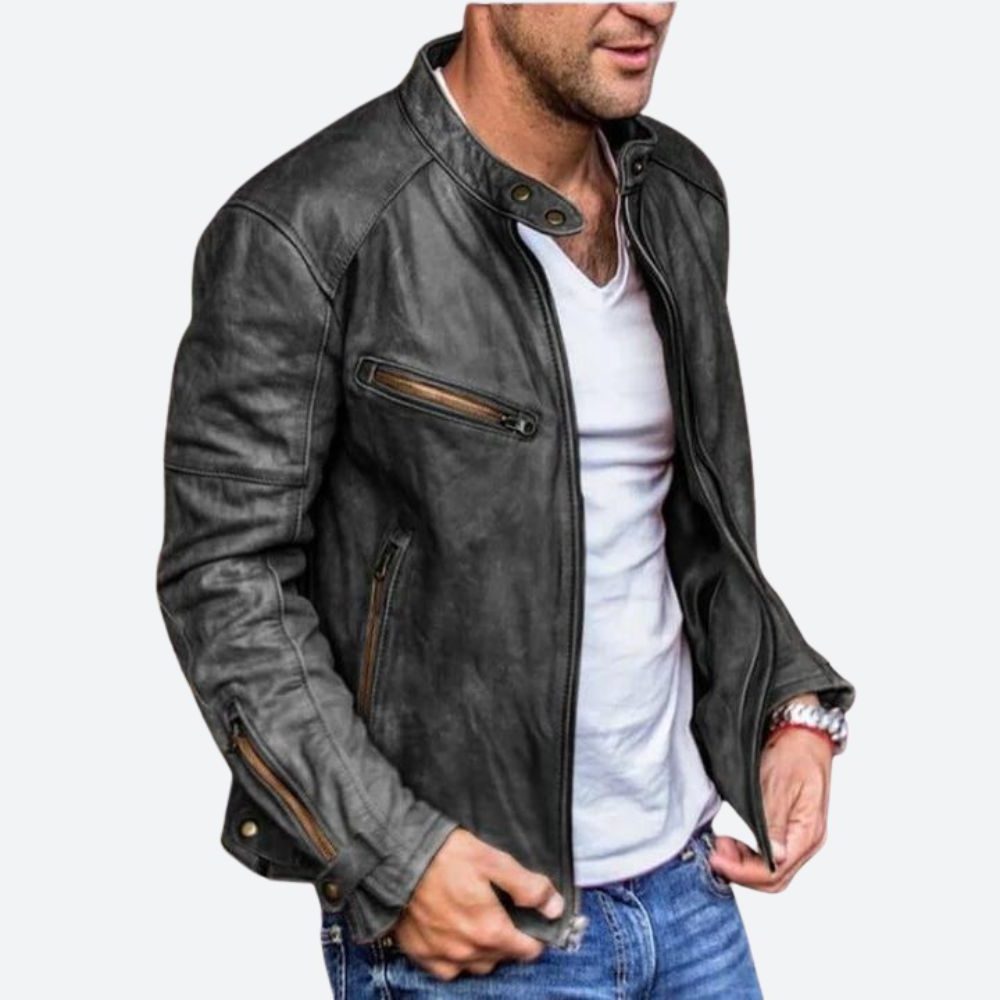 Arlo | Men's Leather Biker Jacket with Stand Collar