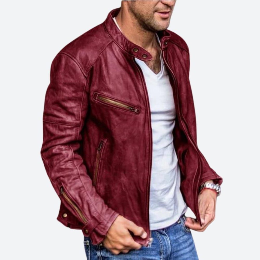 Arlo | Men's Leather Biker Jacket with Stand Collar