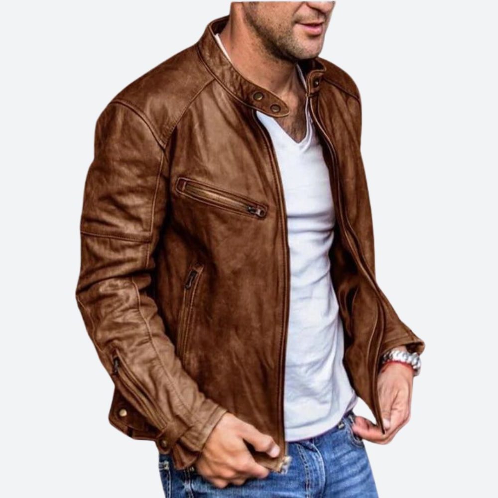 Arlo | Men's Leather Biker Jacket with Stand Collar