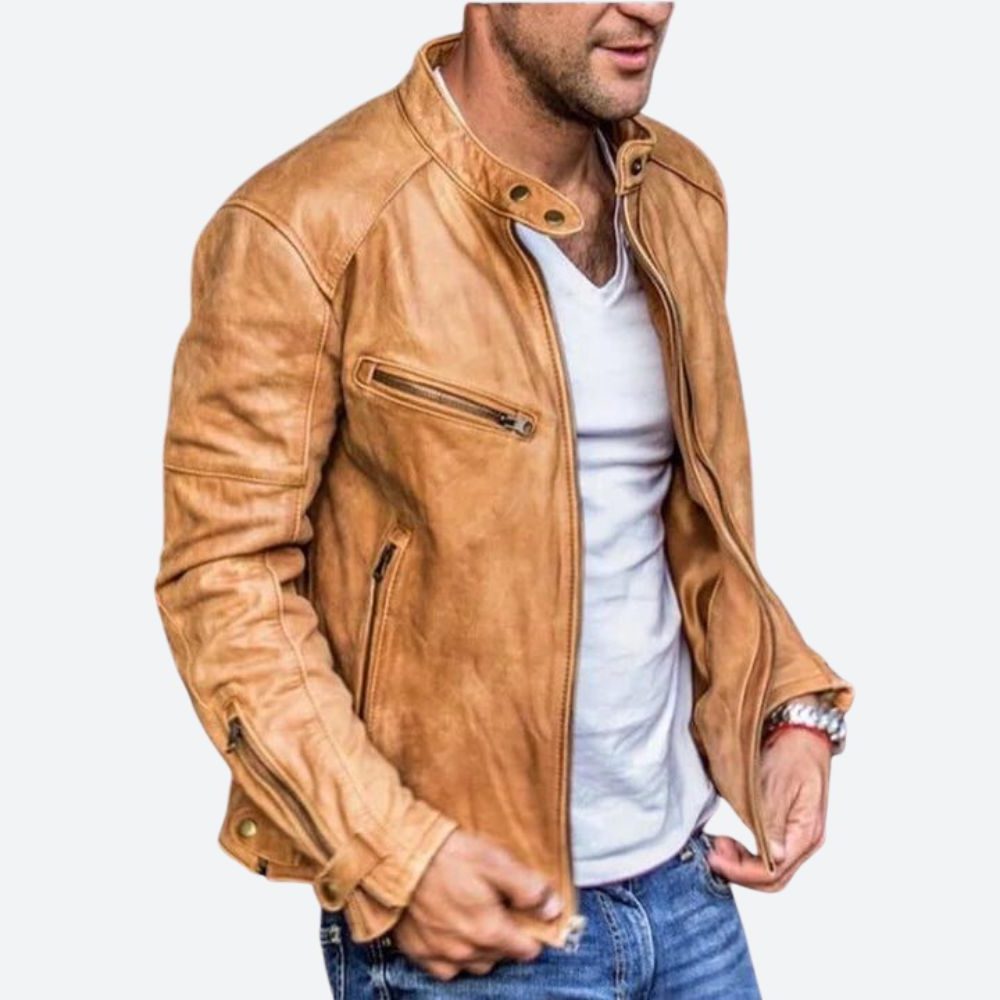 Arlo | Men's Leather Biker Jacket with Stand Collar
