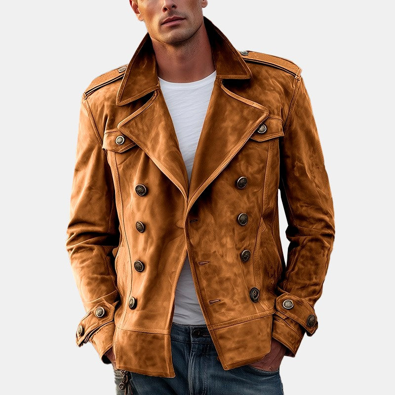 Armand - Men's Faux Suede Double-Breasted Trench Jacket