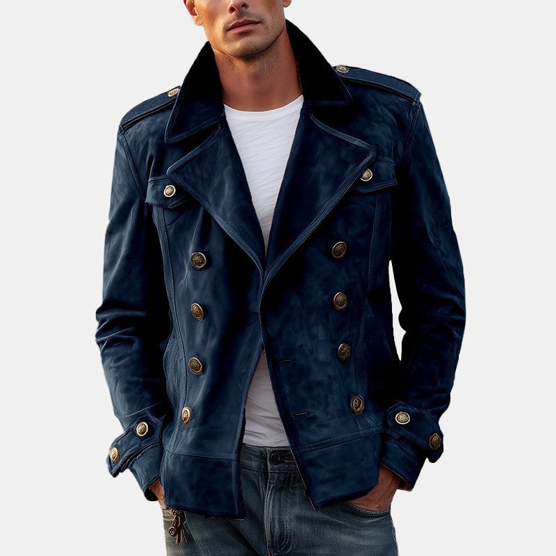 Armand - Men's Faux Suede Double-Breasted Trench Jacket
