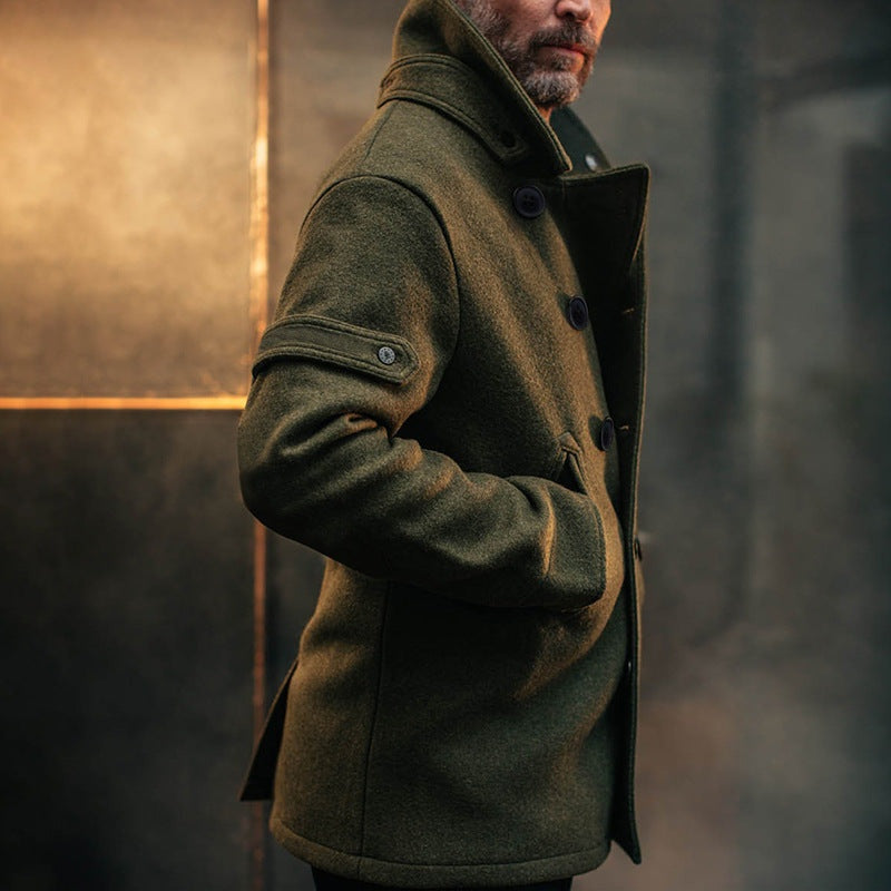 Kevin | Men's Wool Blend Peacoat Double Breasted High Collar