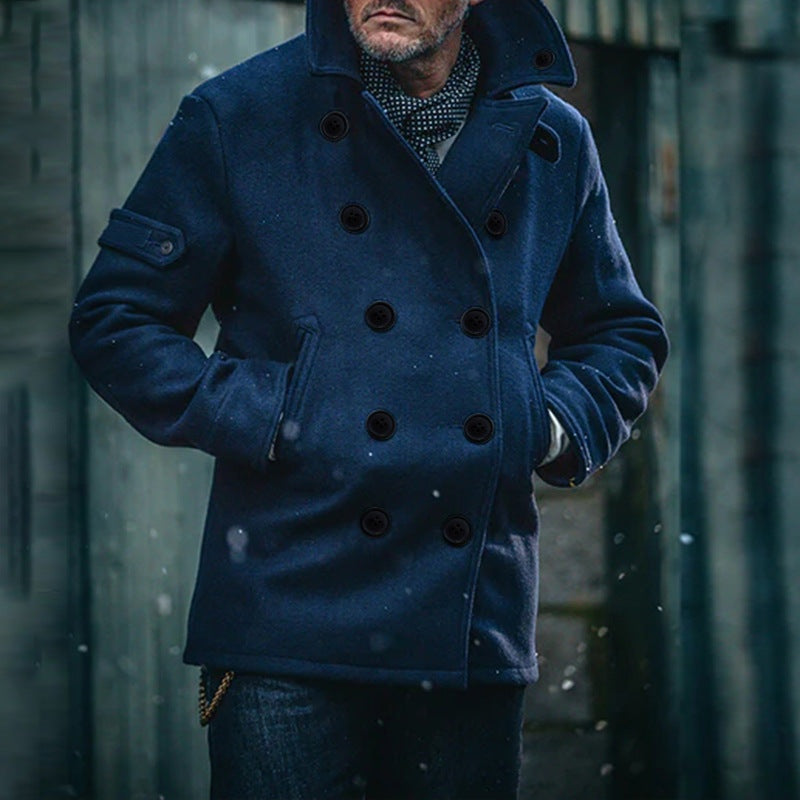 Kevin | Men's Wool Blend Peacoat Double Breasted High Collar