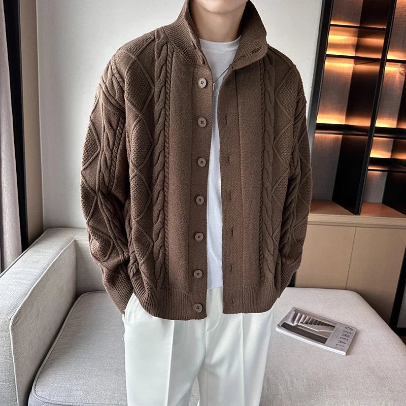 Samuel | Men's Cable Knit Cardigan Sweater High Collar Button Up