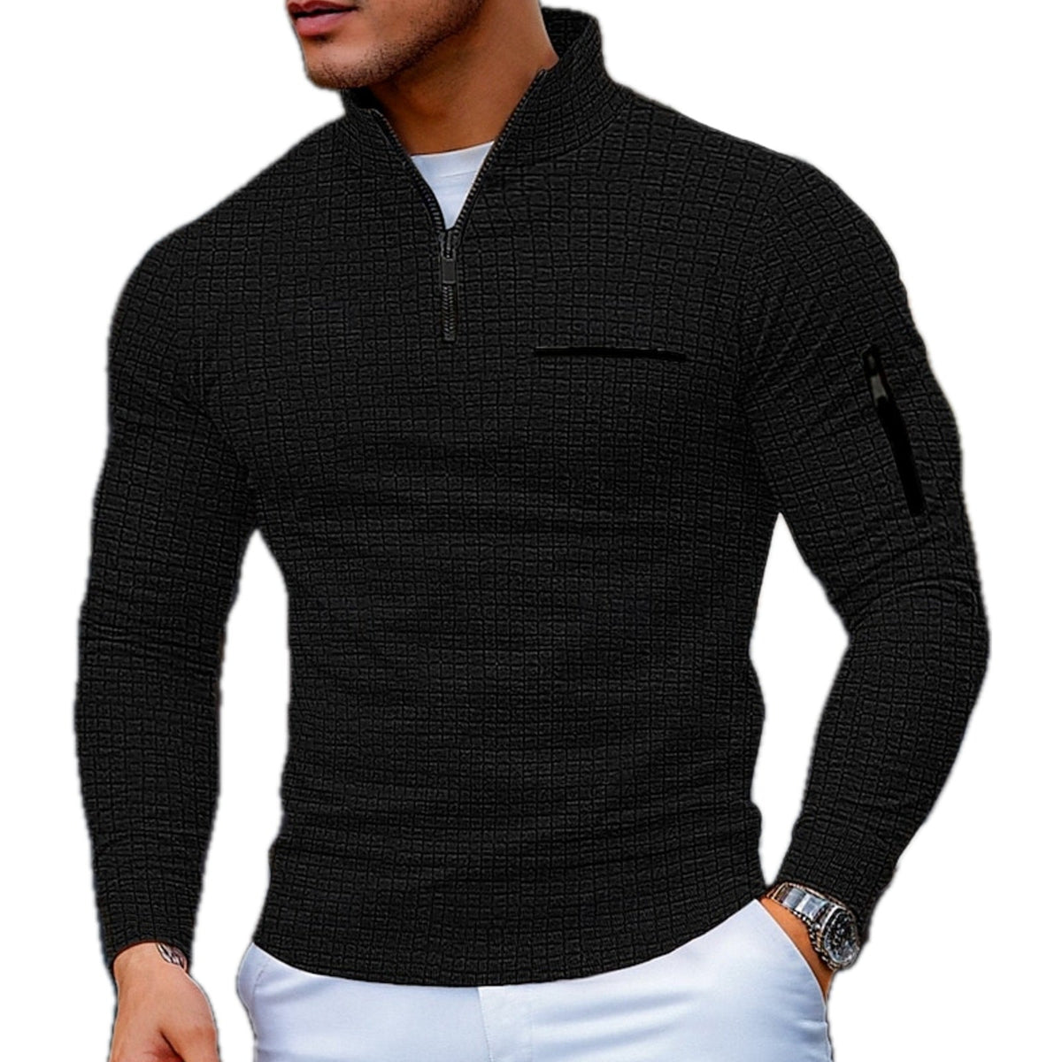 COLOR BLOCK QUARTER ZIP SWEATER FOR MEN