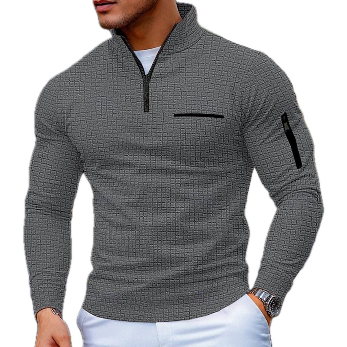 COLOR BLOCK QUARTER ZIP SWEATER FOR MEN