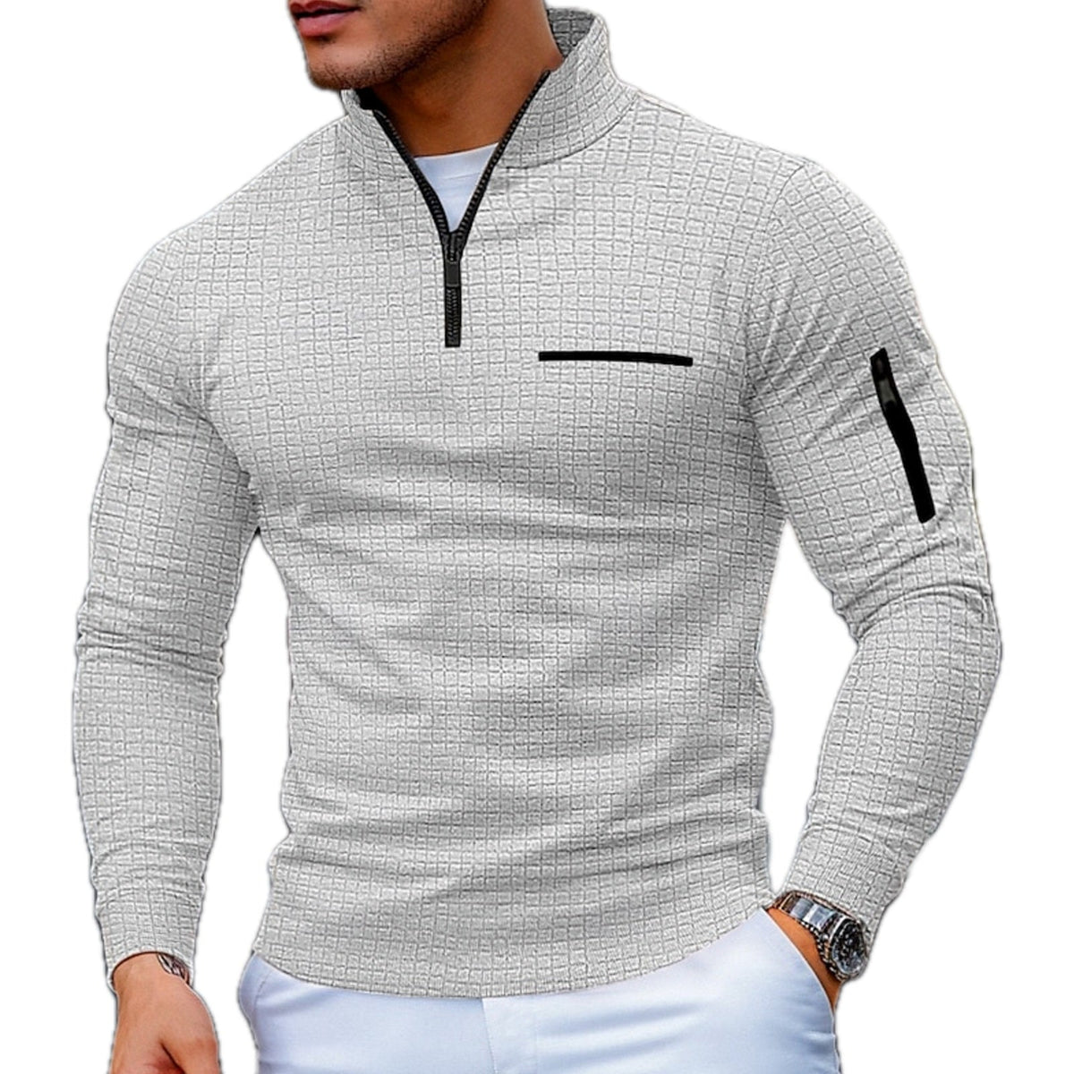 COLOR BLOCK QUARTER ZIP SWEATER FOR MEN