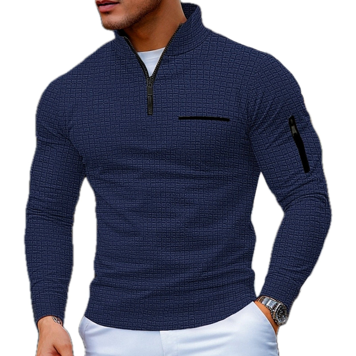 COLOR BLOCK QUARTER ZIP SWEATER FOR MEN