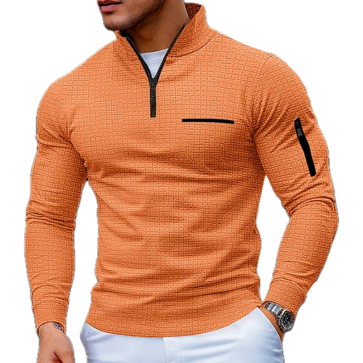 COLOR BLOCK QUARTER ZIP SWEATER FOR MEN