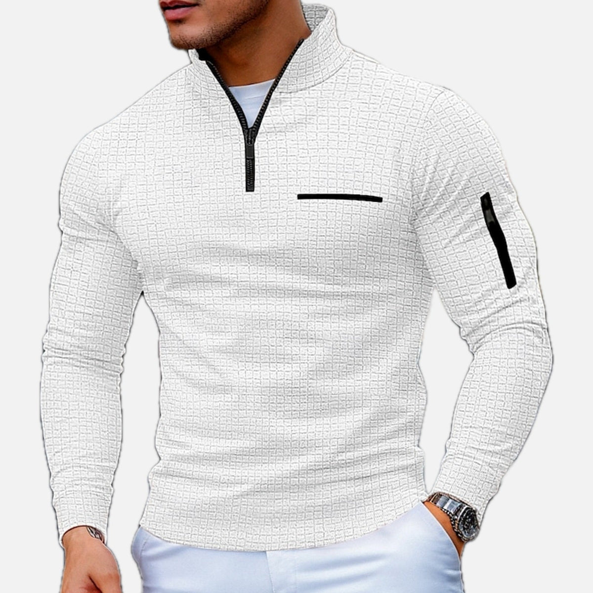COLOR BLOCK QUARTER ZIP SWEATER FOR MEN