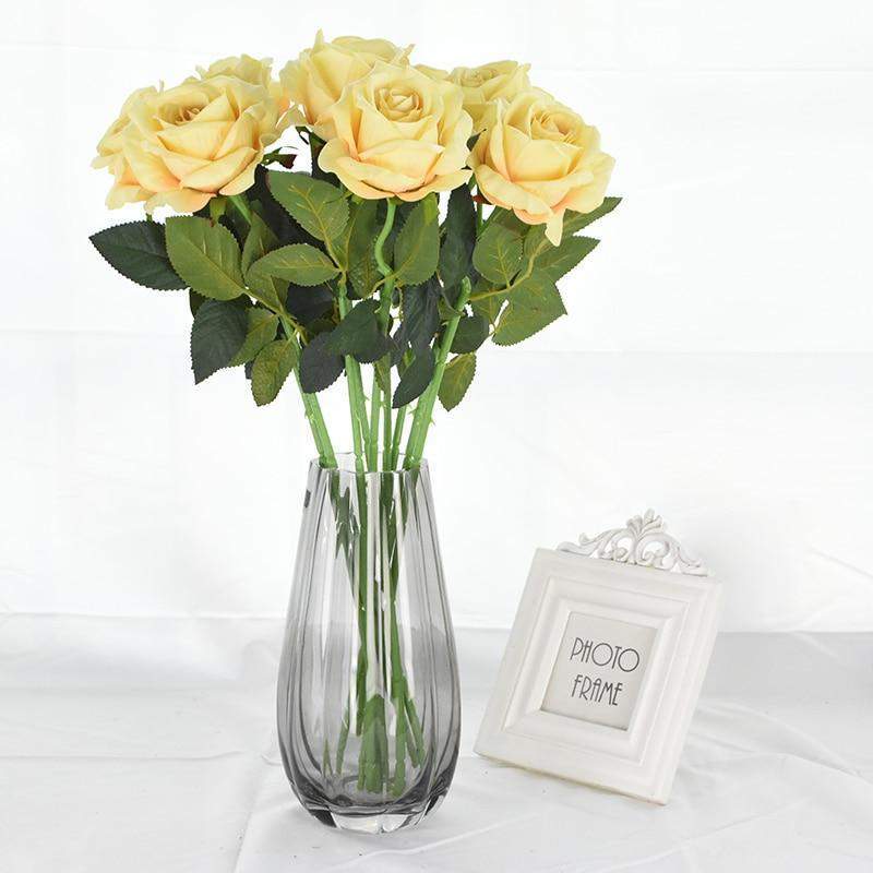 Artificial Rose Stems | Silk-Look Flannel Petals & Flexible Stem | Set of 10
