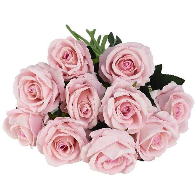 Artificial Rose Stems | Silk-Look Flannel Petals & Flexible Stem | Set of 10