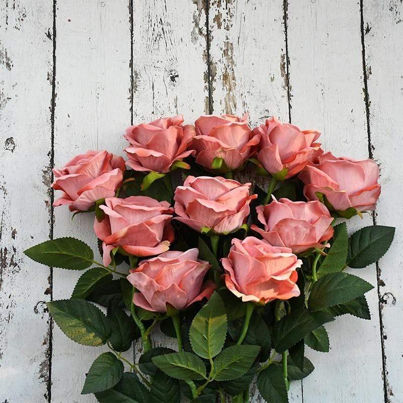 Artificial Rose Stems | Silk-Look Flannel Petals & Flexible Stem | Set of 10