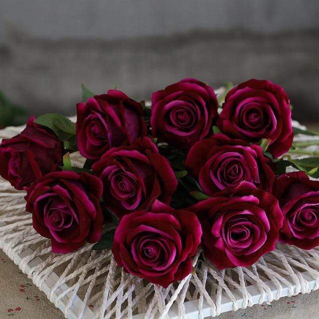 Artificial Rose Stems | Silk-Look Flannel Petals & Flexible Stem | Set of 10