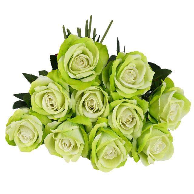 Artificial Rose Stems | Silk-Look Flannel Petals & Flexible Stem | Set of 10