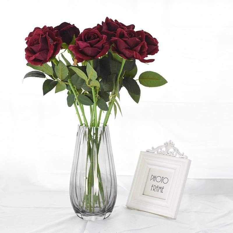 Artificial Rose Stems | Silk-Look Flannel Petals & Flexible Stem | Set of 10