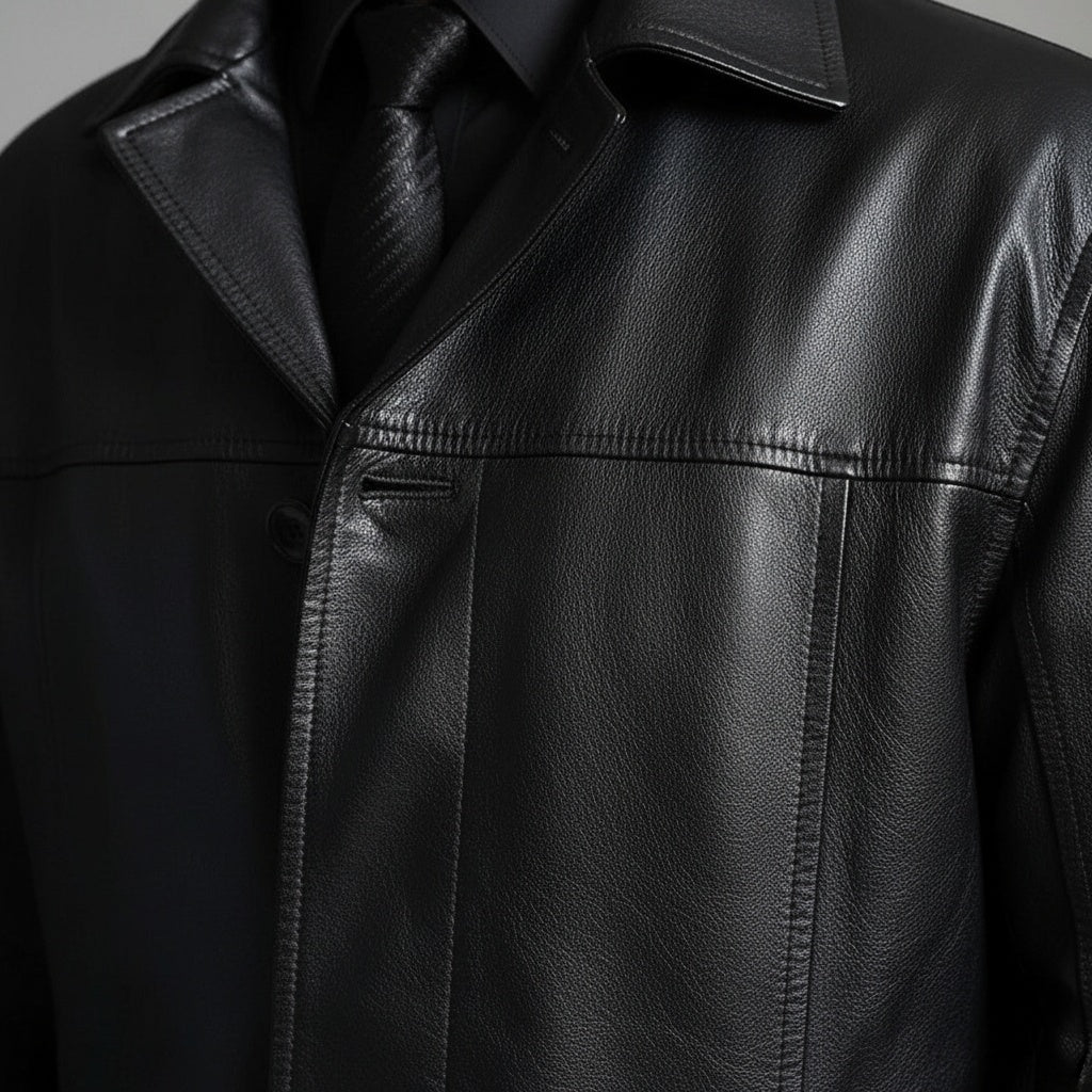 Shane | Men's Long Leather Jacket Lapel Collar