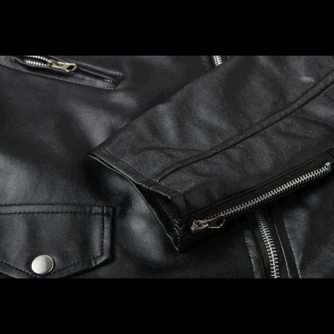 Asymmetric Zip-Up Biker Jacket for Men