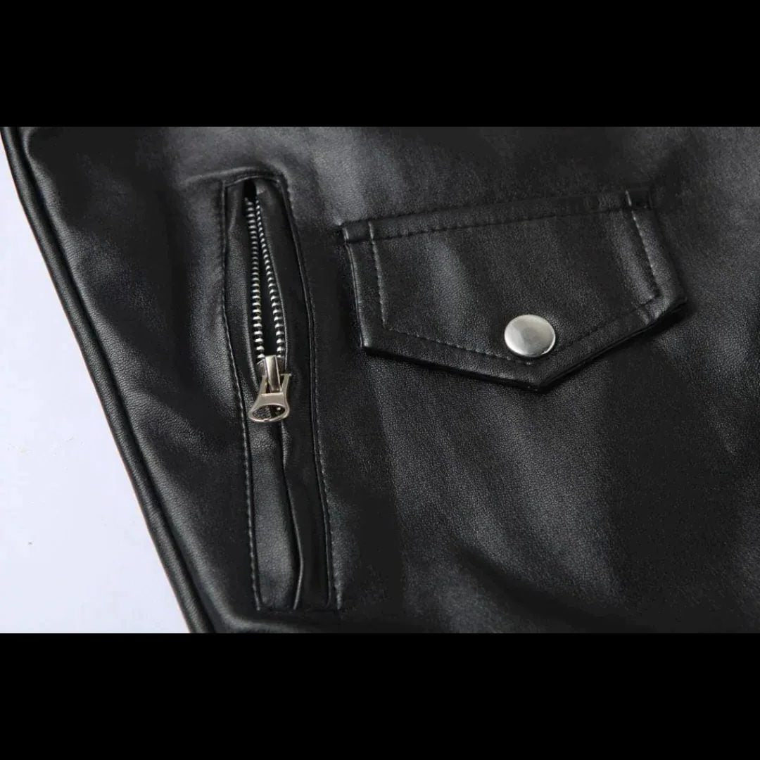 Asymmetric Zip-Up Biker Jacket for Men