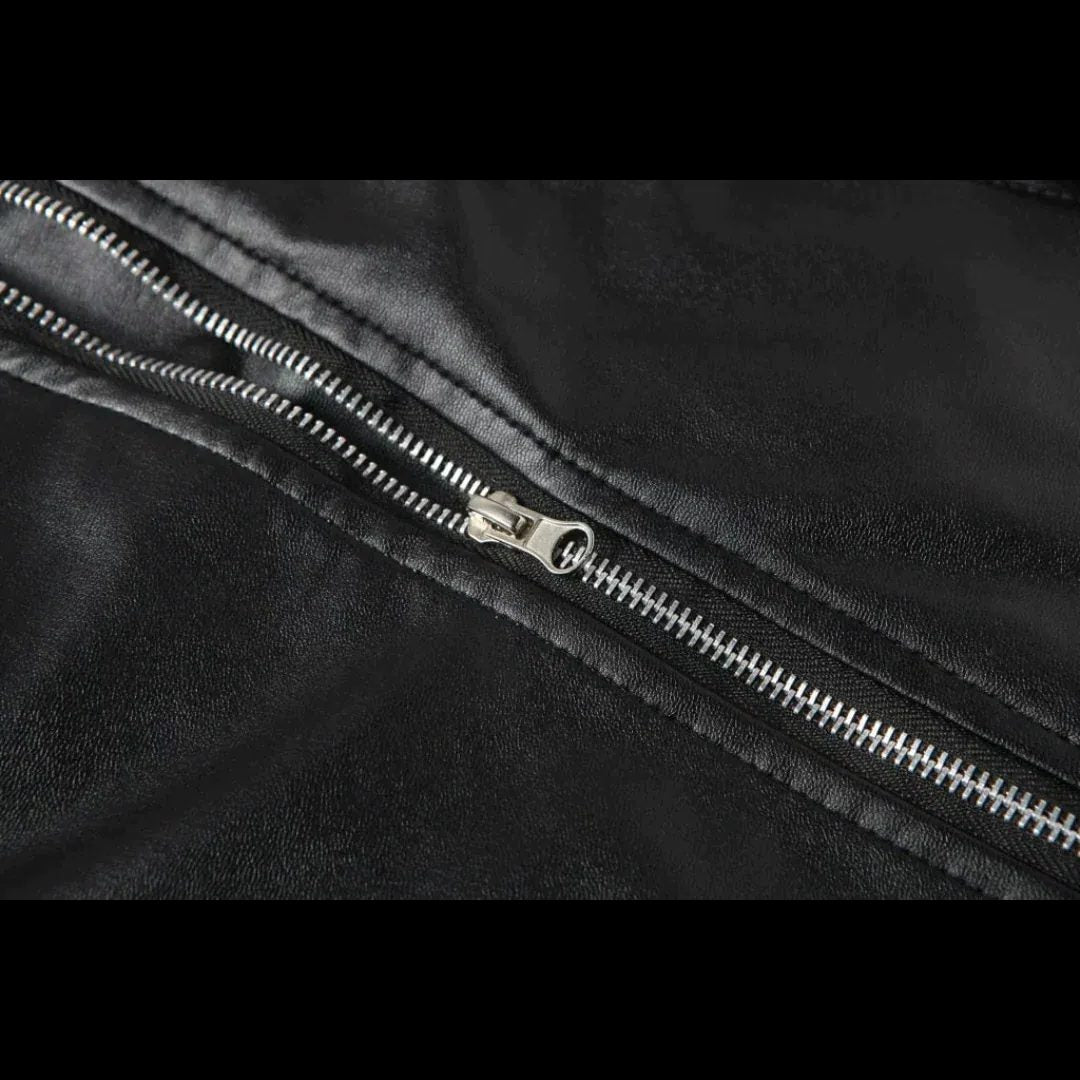 Asymmetric Zip-Up Biker Jacket for Men