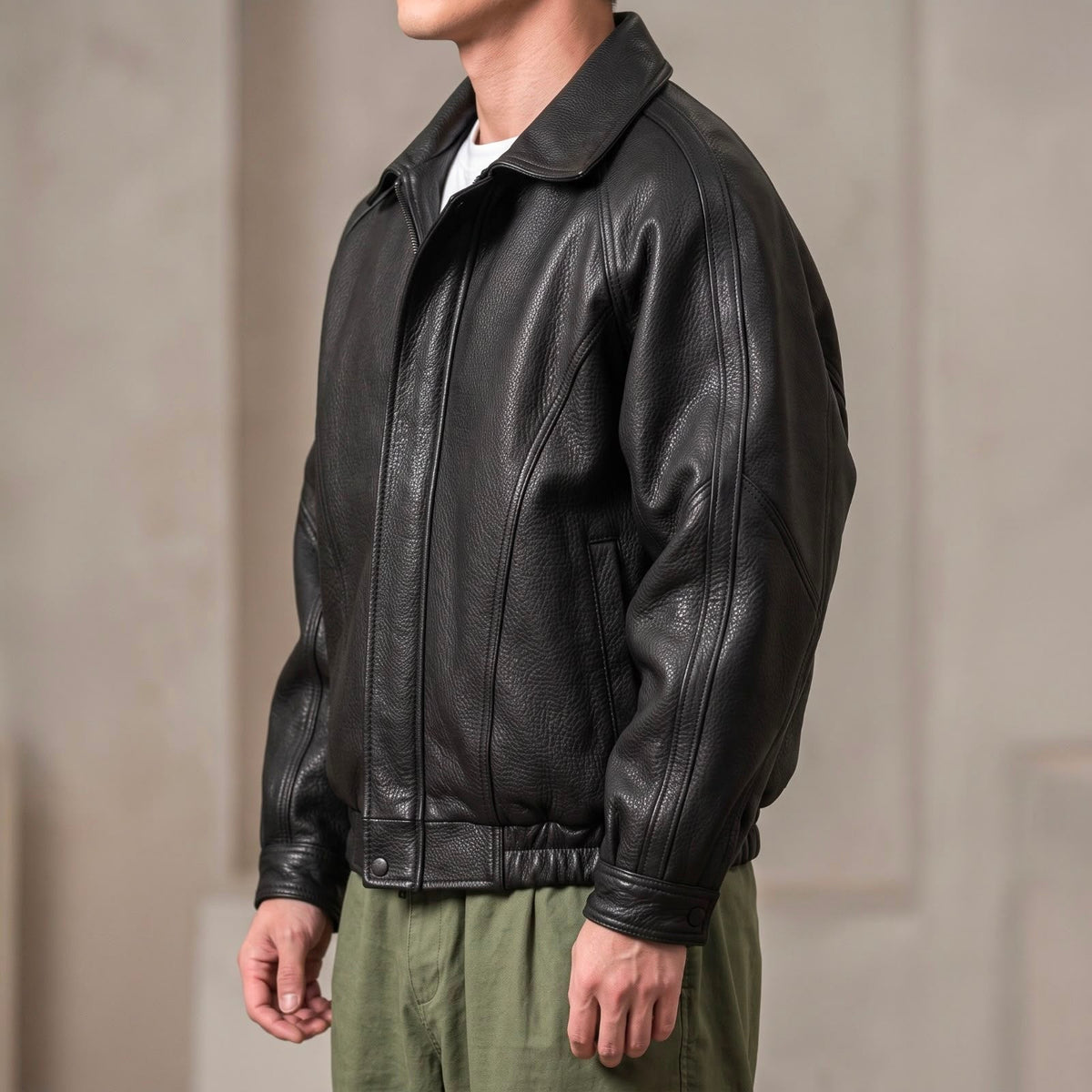 Men's Relaxed Faux Leather Bomber Jacket