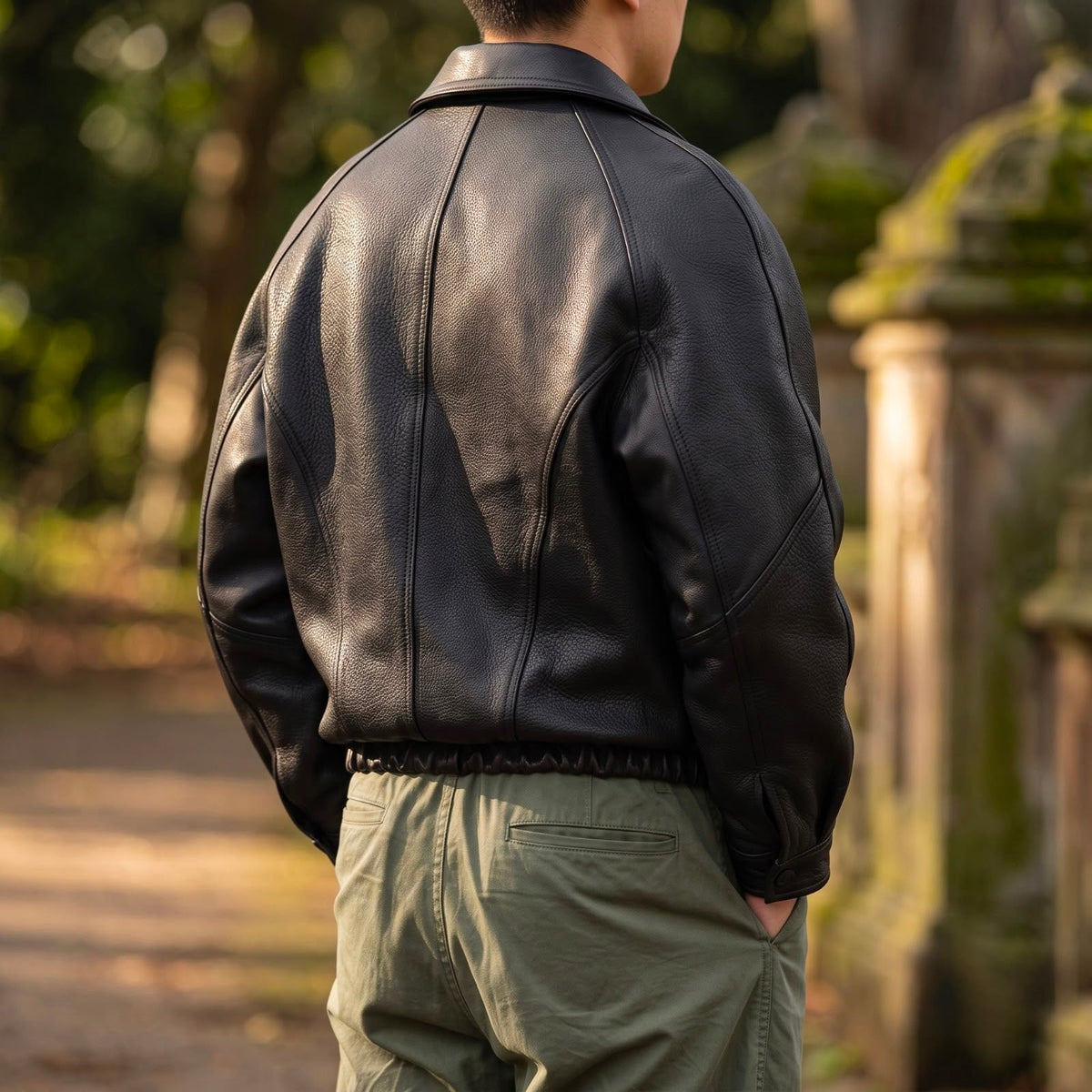 Men's Relaxed Faux Leather Bomber Jacket
