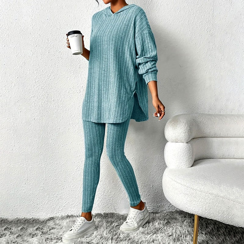 Athena - Women's Ribbed Hooded Matching Set