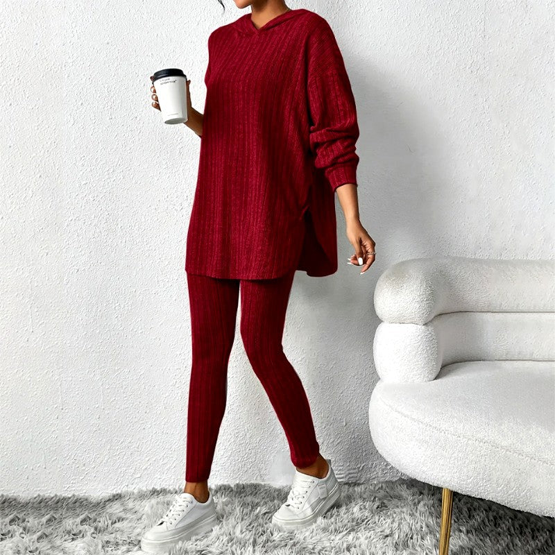 Athena - Women's Ribbed Hooded Matching Set