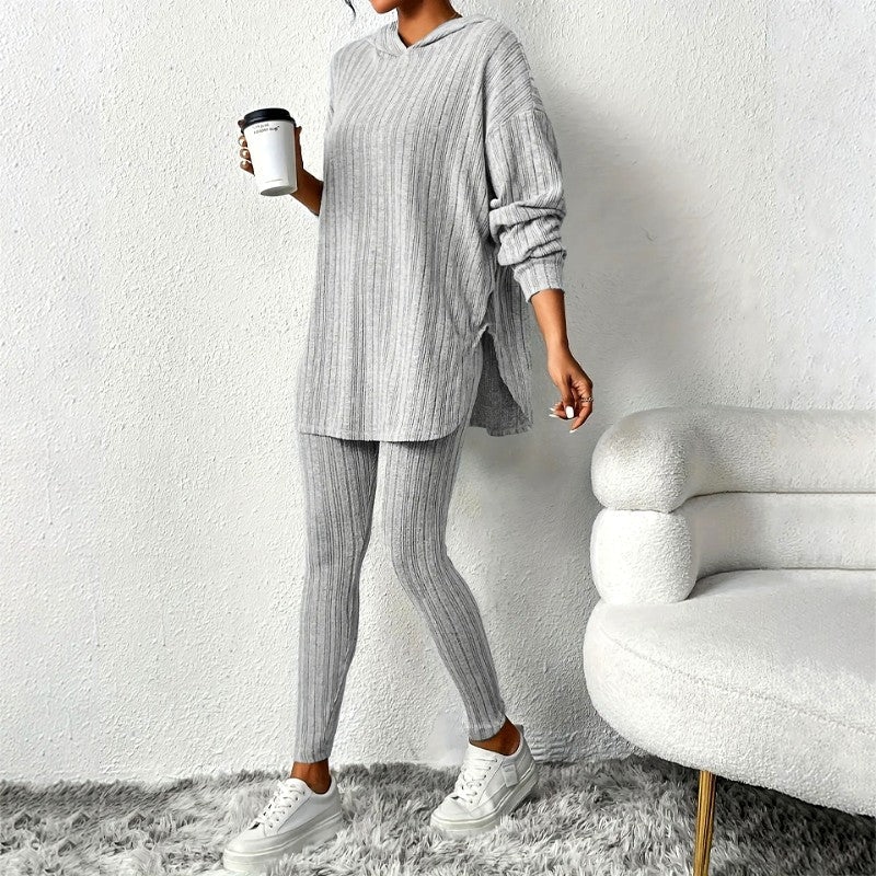 Athena - Women's Ribbed Hooded Matching Set