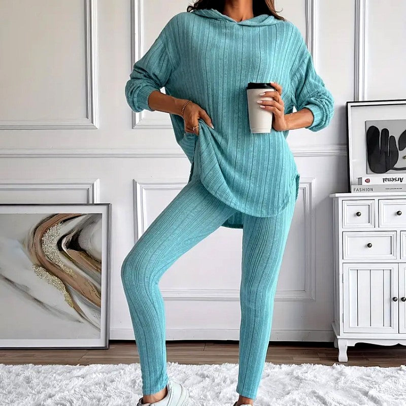 Athena - Women's Ribbed Hooded Matching Set