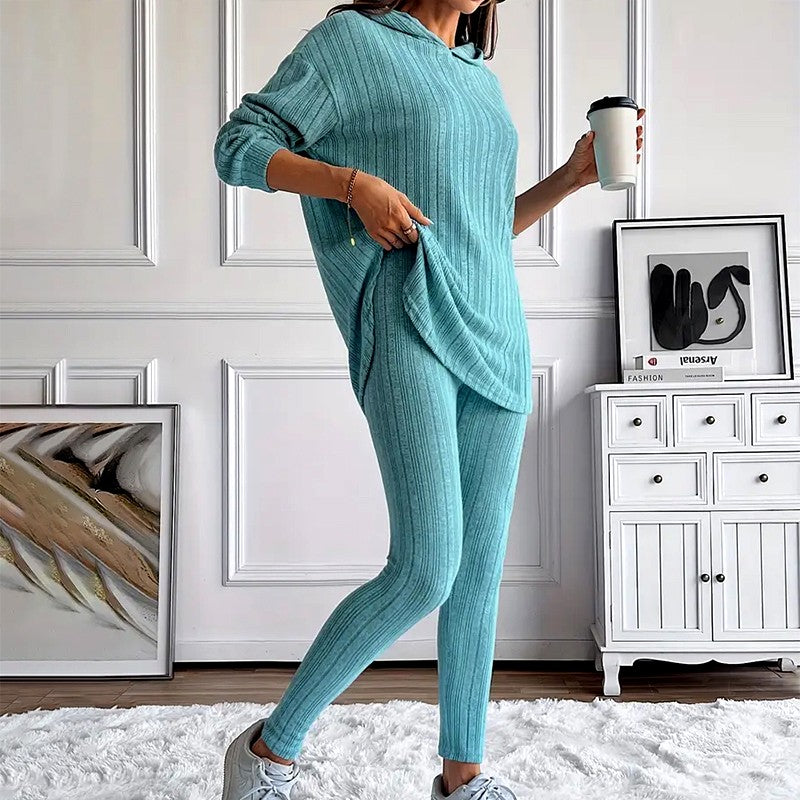 Athena - Women's Ribbed Hooded Matching Set