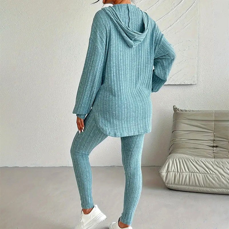 Athena - Women's Ribbed Hooded Matching Set