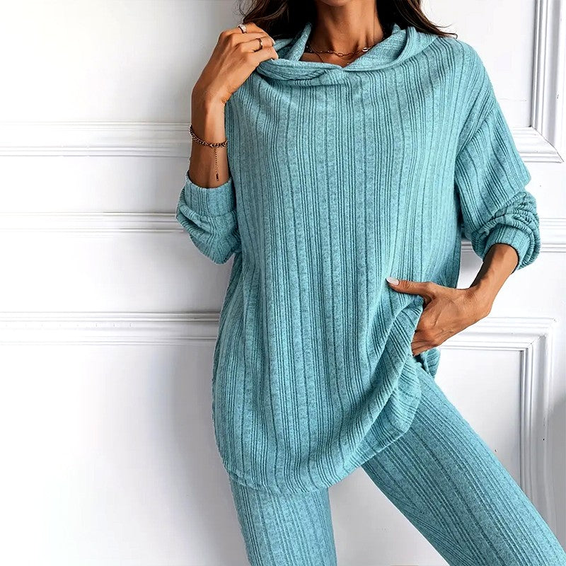 Athena - Women's Ribbed Hooded Matching Set